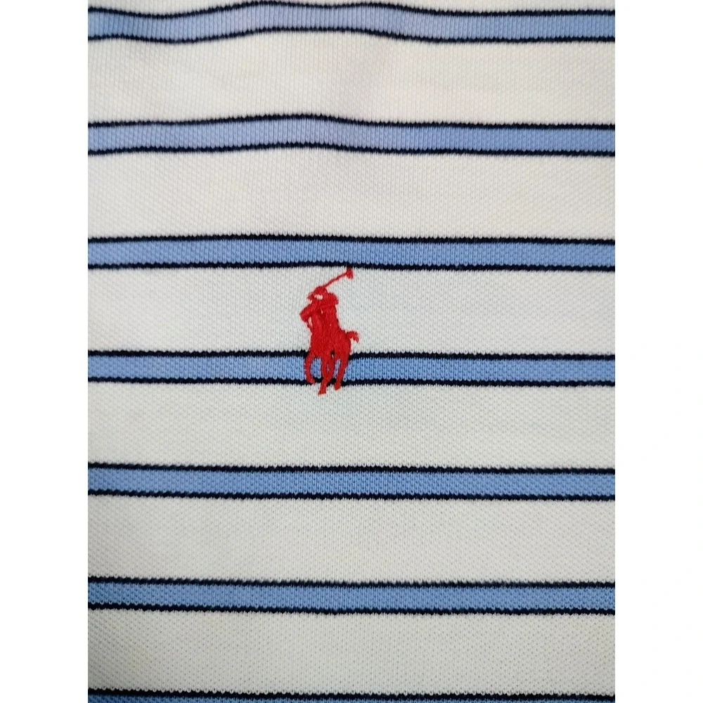 Vintage Polo By Ralph Lauren Polo Shirt Mens XL White Blue Stripe Pony Preppy